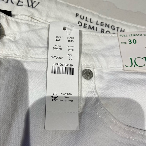 NWT J. Crew White Full-Length Demi Boot Cut Jeans – Size 30 - Picture 2 of 11